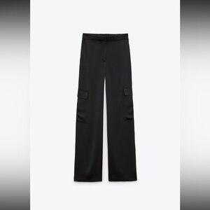Zara Pants & Jumpsuits | NWT Zara Satin Effect Cargo Pants | Black | XS